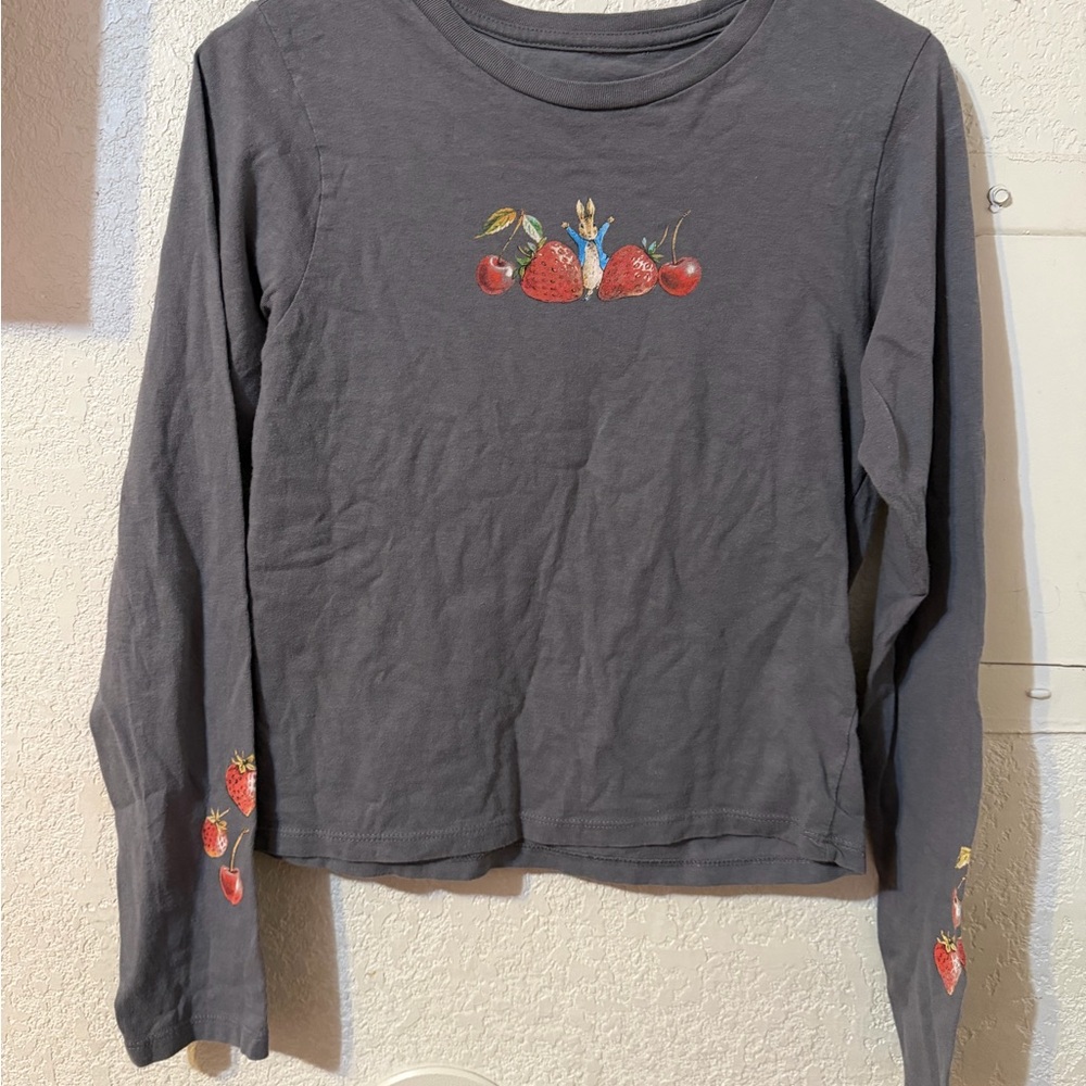 Woman’s  Long-Sleeve Strawberry Graphic Tee - Gray